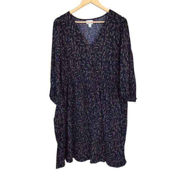 Ava & Viv Black Floral Peasant Shift Dress Size 2X - Picture 10 of 12